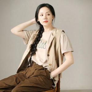 Colorful Button Chinese Linen Waistcoat for Women