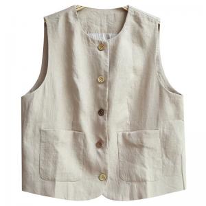 Colorful Button Chinese Linen Waistcoat for Women