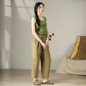 Classic Linen Khaki Straight Leg Tropical Pants