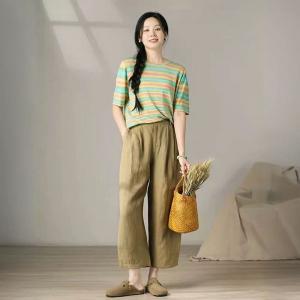 Classic Linen Khaki Straight Leg Tropical Pants