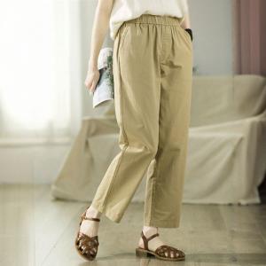 High Waist Cotton Straight Leg Khaki Pants