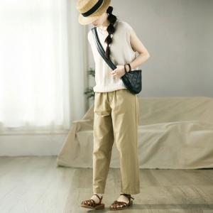 High Waist Cotton Straight Leg Khaki Pants