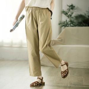 High Waist Cotton Straight Leg Khaki Pants