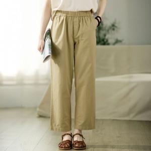 High Waist Cotton Straight Leg Khaki Pants