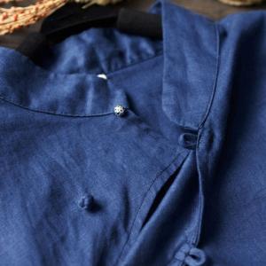 Slanted Frog Buttons Linen Blue Qipao