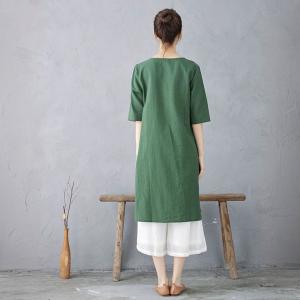Big Slits Cotton Linen Green Tunic Sweatshirt