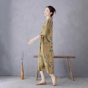 Chinese Ink Painted Shawl Collar Modern Designer Qipao