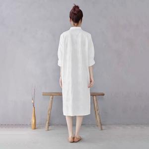 Lantern Sleeves Jacquard White Slit Qipao Dress