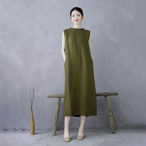 Oliver Green Back Buttons Linen Sundress