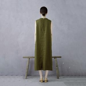 Oliver Green Back Buttons Linen Sundress