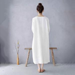 Spring Plus Size White Linen Embroidered Caftan