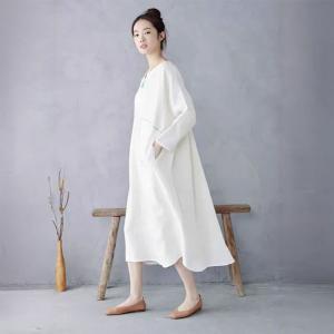 Spring Plus Size White Linen Embroidered Caftan