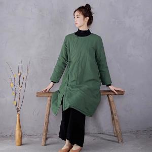 Side Belted Ethnic Cotton Linen Quilted Wrap Coat