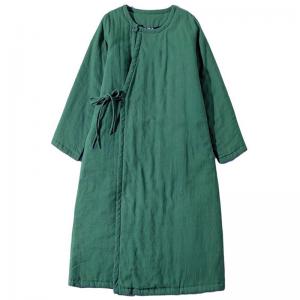 Side Belted Ethnic Cotton Linen Quilted Wrap Coat
