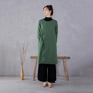 Side Belted Ethnic Cotton Linen Quilted Wrap Coat