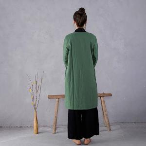 Side Belted Ethnic Cotton Linen Quilted Wrap Coat
