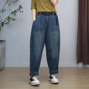 Straight Leg Stone Wash Fringed Pocket Baggy Jeans