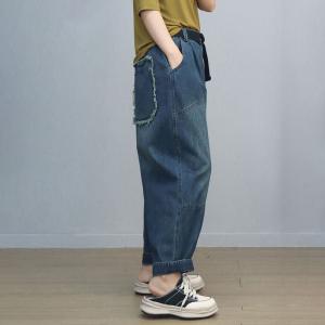 Straight Leg Stone Wash Fringed Pocket Baggy Jeans