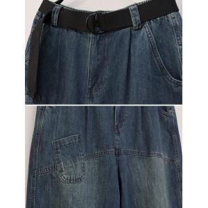 Straight Leg Stone Wash Fringed Pocket Baggy Jeans