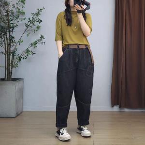 Straight Leg Stone Wash Fringed Pocket Baggy Jeans