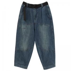 Straight Leg Stone Wash Fringed Pocket Baggy Jeans