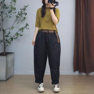 Straight Leg Stone Wash Fringed Pocket Baggy Jeans