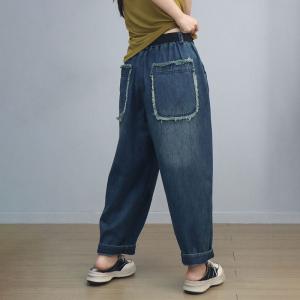 Straight Leg Stone Wash Fringed Pocket Baggy Jeans