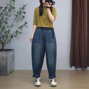 Straight Leg Stone Wash Fringed Pocket Baggy Jeans