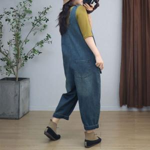 Front Zip U Neck Sleeveless Baggy Overalls