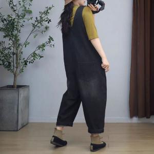 Front Zip U Neck Sleeveless Baggy Overalls