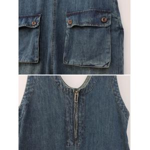 Front Zip U Neck Sleeveless Baggy Overalls