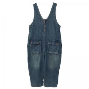 Front Zip U Neck Sleeveless Baggy Overalls