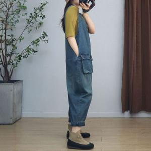 Front Zip U Neck Sleeveless Baggy Overalls