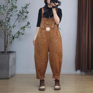 Patched Pockets Fringed 90s Bib Overalls