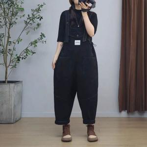 Patched Pockets Fringed 90s Bib Overalls