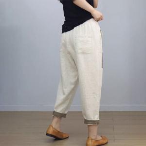 Contrast Color Linen Beige Tapered Pants