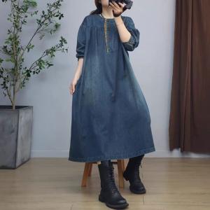 Lace Details Loose A-Line Jean Dress