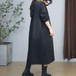 Lace Details Loose A-Line Jean Dress