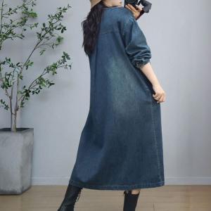 Lace Details Loose A-Line Jean Dress