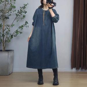 Lace Details Loose A-Line Jean Dress
