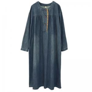 Lace Details Loose A-Line Jean Dress