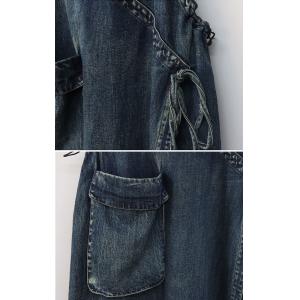 V-Neck Thigh Slits Denim Overall Dress