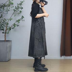 V-Neck Thigh Slits Denim Overall Dress