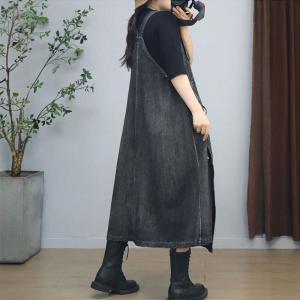 V-Neck Thigh Slits Denim Overall Dress