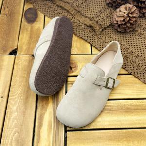 Suede Leather Buckle Flat Birken Shoes