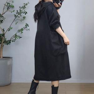 Big Pockets Large Size Denim Hooded Dress