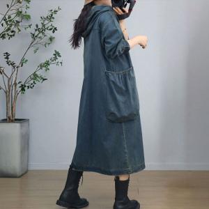Big Pockets Large Size Denim Hooded Dress