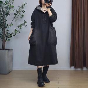 Big Pockets Large Size Denim Hooded Dress