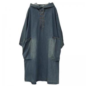 Big Pockets Large Size Denim Hooded Dress
