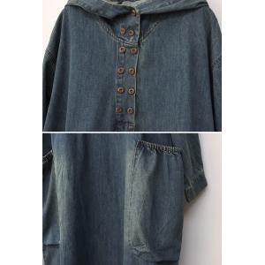 Big Pockets Large Size Denim Hooded Dress